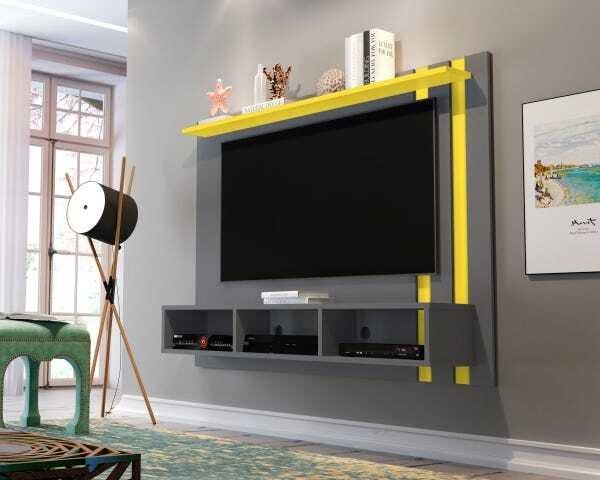 Painel para TV 48 Polegadas Nice - Cimento/Amarelo - 2