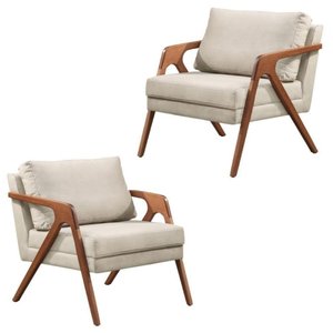 Kit 02 Poltronas Decorativas Madeira Maciça Luxo Itália - Zahav Estofados:Linho Bege