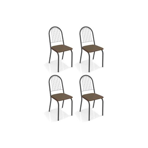 Kit 4 Cadeiras de Cozinha Noruega 4C077PRF 4 Un Preto Fosco/Courano Marrom - Kappesberg