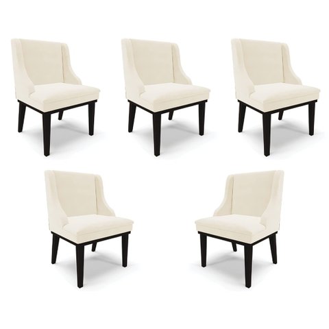 Kit 5 Cadeiras Decorativas Sala de Jantar Base Fixa de Madeira Firenze Veludo Bege/Preto G19 - Gran 