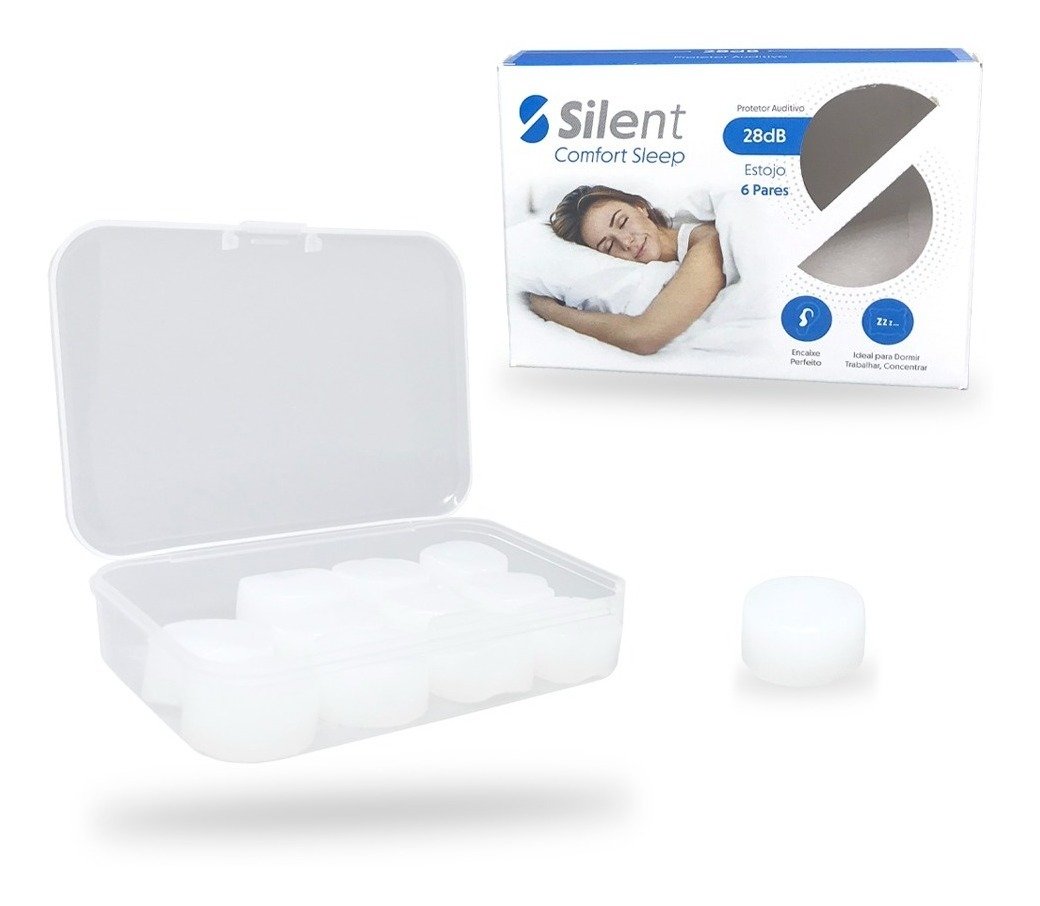 Protetor Auricular Silicone Silent 6 pares:Transparente - 1