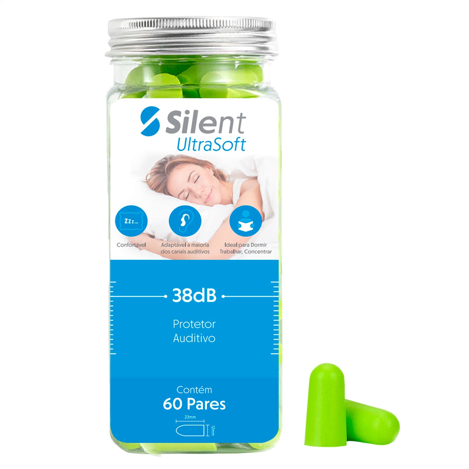 Protetor Auricular Silent Ultra 60 pares:Verde - 1