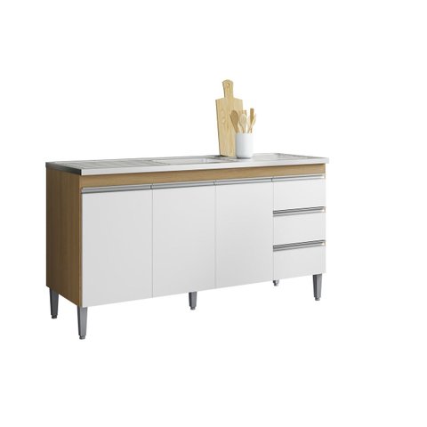 Armário Gabinete para Pia Andreia S/tampo 150cm 3 Portas 3 Gavetas Am/bc- Ajl Móveis
