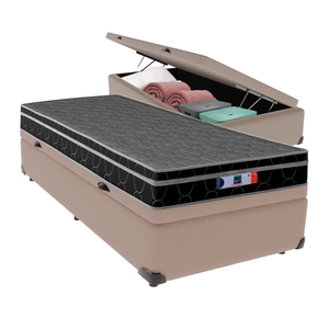 Cama + Box Baú Solteiro Bege Colchão Resistente 14cm D33 Comfort Prime 78x188
