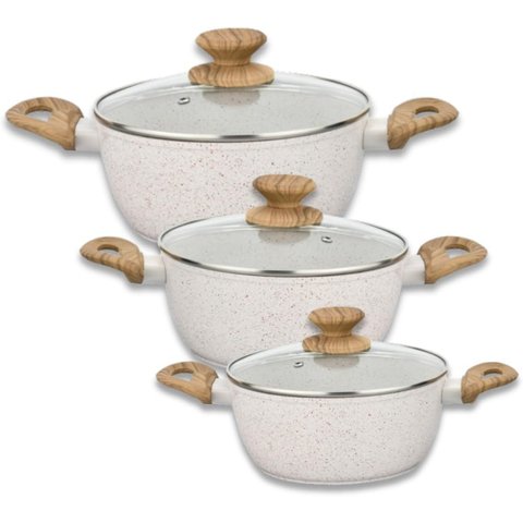 Conjunto de Panelas 3pç Cerâmica Bege Indução Mundiart