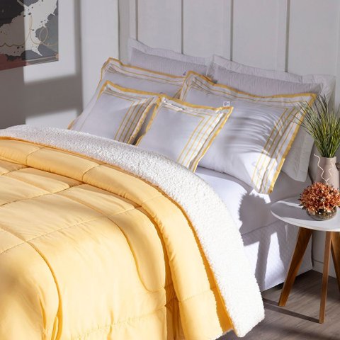 Edredom Queen Soft 5 Peças Coberdrom Hipercal 400 Fios:amarelo