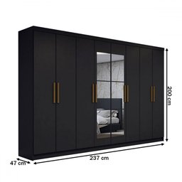 Guarda-roupa Casal Odisseia 8 Portas 4 Gavetas com Espelho Preto - Panorama Móveis - 4