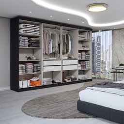Guarda-roupa Casal Odisseia 8 Portas 4 Gavetas com Espelho Preto - Panorama Móveis - 2