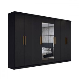 Guarda-roupa Casal Odisseia 8 Portas 4 Gavetas com Espelho Preto - Panorama Móveis - 3