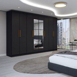Guarda-roupa Casal Odisseia 8 Portas 4 Gavetas com Espelho Preto - Panorama Móveis - 1