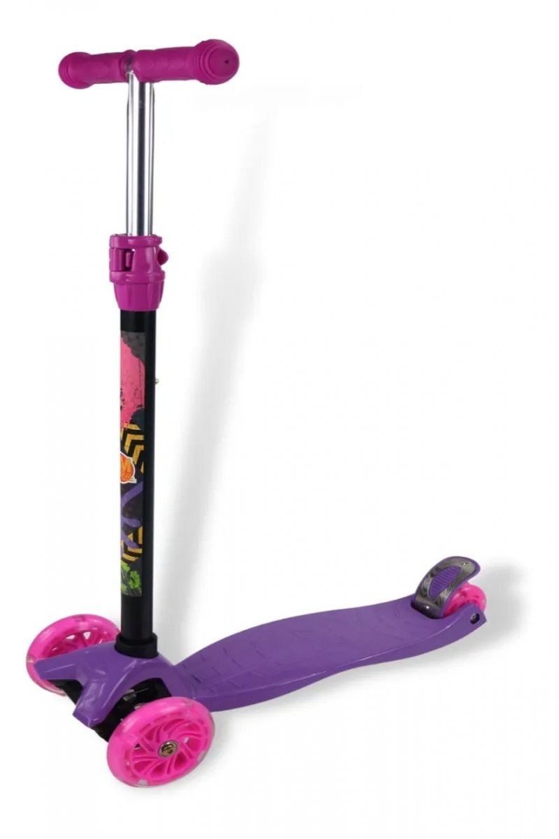 Patinete Infantil Roxo 3 Rodas Luzes Led - DmToys 5666 - 1