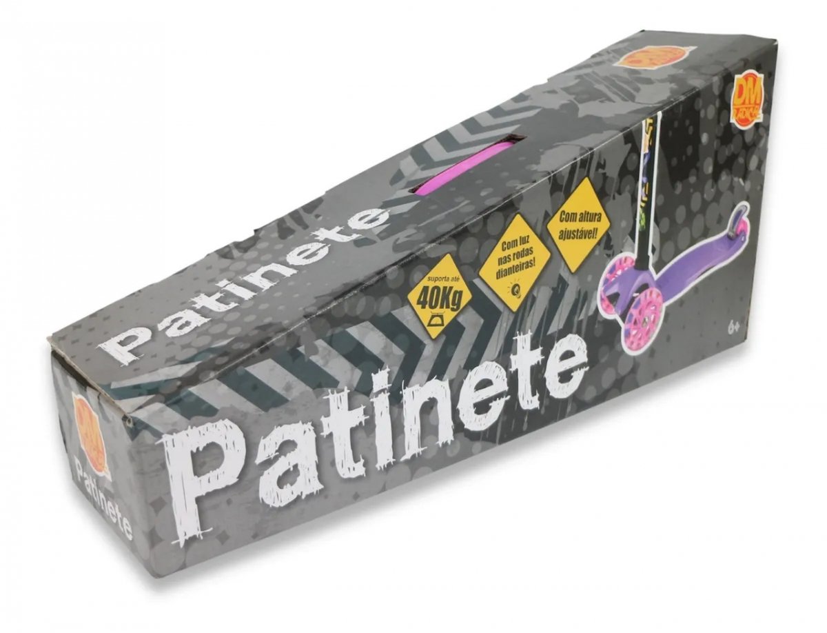 Patinete Infantil Roxo 3 Rodas Luzes Led - DmToys 5666 - 5