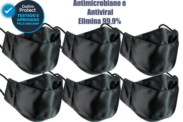 Kit 6 Máscaras De Proteção 3D Antiviral DelfimProtect® Preta - 1