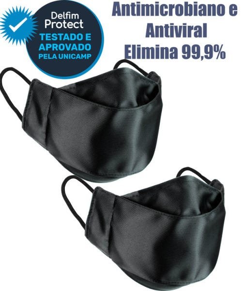 Kit 2 Máscaras De Proteção 3D Antiviral DelfimProtect® Preta - 1