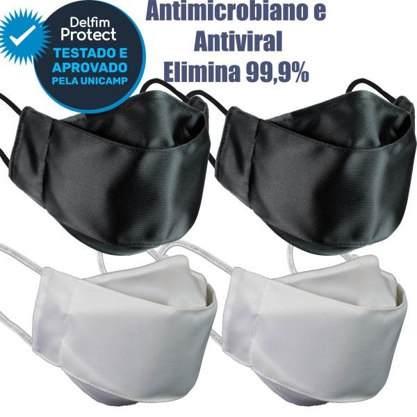Kit 4 Máscaras De Proteção 3D Antiviral DelfimProtect® 2Preta 2Branca - 1