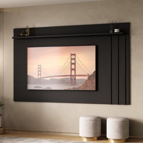 Painel para TV Ventura 180cm MDP Laqueado Preto Touch Móveis Carraro