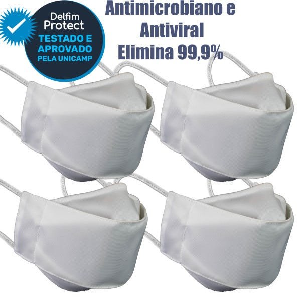 Kit 4 Máscaras De Proteção 3D Antiviral DelfimProtect® Branca - 1