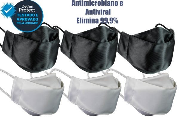 Kit 6 Máscaras De Proteção 3D Antiviral DelfimProtect® 3Preta 3Branca - 1