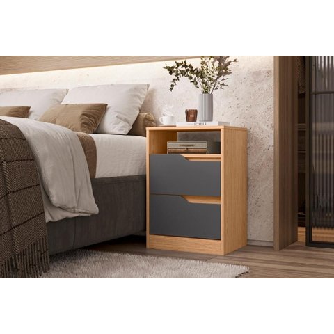Mesa de Cabeceira para Quarto com 2 Gavetas Sole - Freijó Titanium - Albatroz