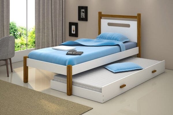 Cama Solteiro Eloá Branco/Mel com Cama Auxiliar - 2