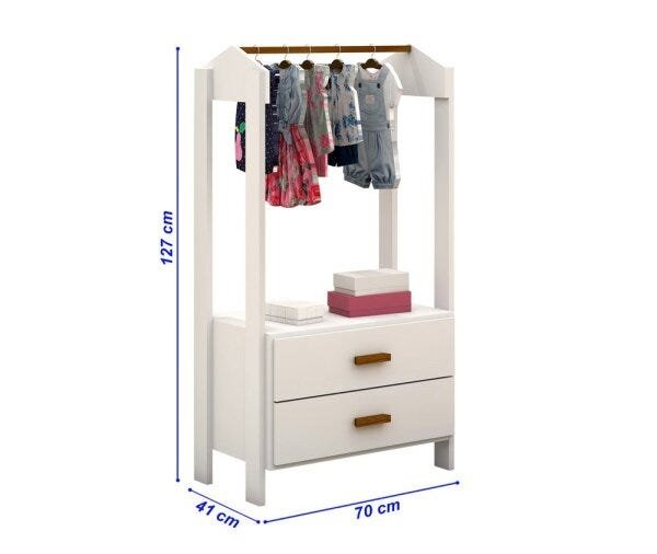 Cômoda Arara com Cabideiro e 2 Gavetas Branco - 3