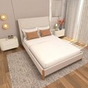 Ver imagem 1 de Cama Casal Estofada com Cabeceira e 2 Mesas MDF 148cm Veludo Creme com Luna
