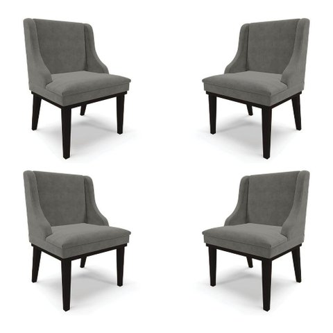 Kit 4 Cadeiras Decorativas Sala de Jantar Base Fixa de Madeira Firenze Suede Grafite/preto G19