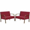 Ver imagem 1 de Kit Poltrona Decorativa 2 Namoradeiras de 2 Lugares Jade Braço Madeira D Salla Suede Vermelho