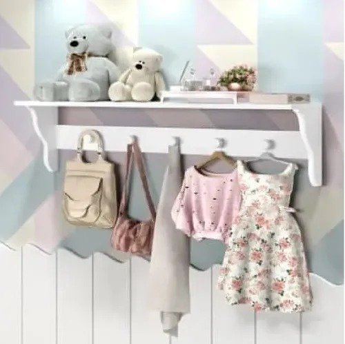 Prateleira com 5 Cabideiros para Quarto Infantil 100% MDF | MadeiraMadeira
