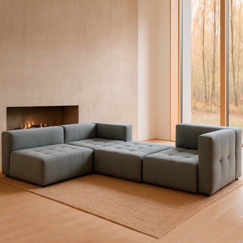 Sofá Modular 6 Lugares Linho Cinza Burgos 380cm