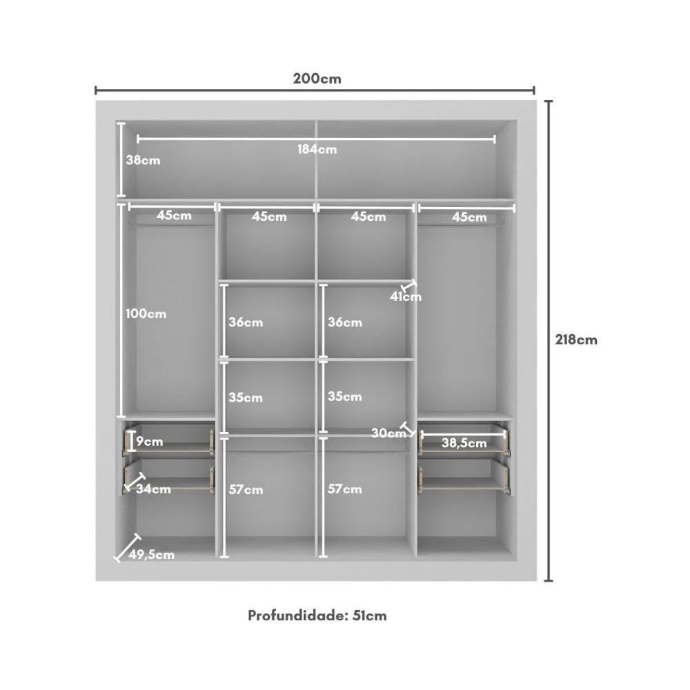 Guarda-roupas Casal com Espelho 2 Portas de Correr 4 Gavetas Alasca Multimóveis Mp4312 - 8