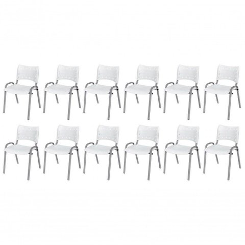 Cadeira Iso Base Cinza, Igreja, Escola, Escritório - Branco Kit 12 Peças