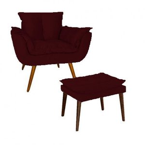 Poltrona com Puff Opala Suede Bordô Su Decor