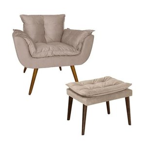 Poltrona com Puff Opala Suede Bege Su Decor