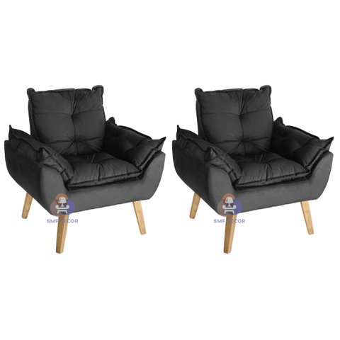 Kit 2 Poltrona Decorativa Opala Preta SMF Decor