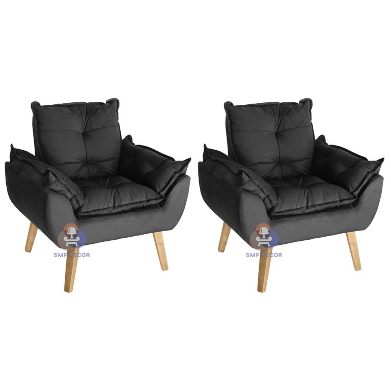 Kit 2 Poltrona Decorativa Opala Preta SMF Decor