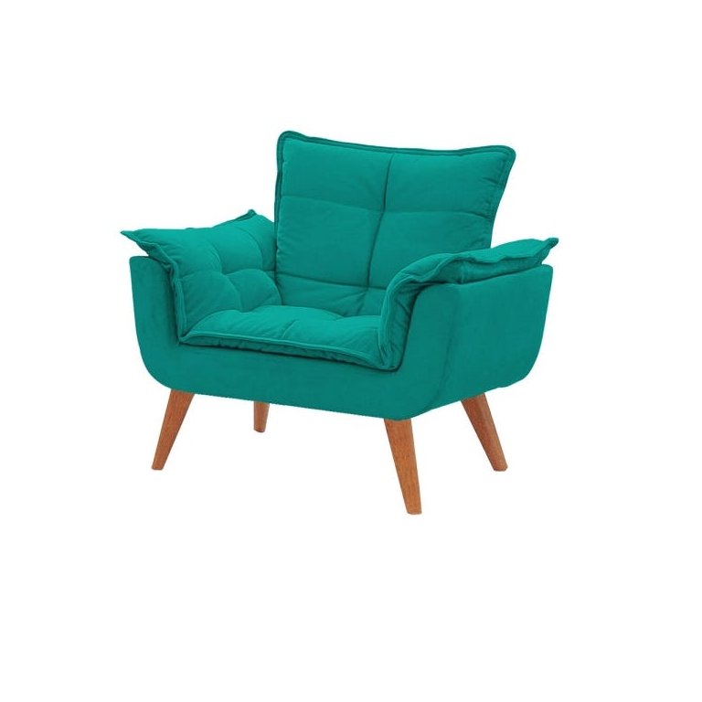 Poltrona Decorativa Opala Suede Azul Turquesa Su Decor