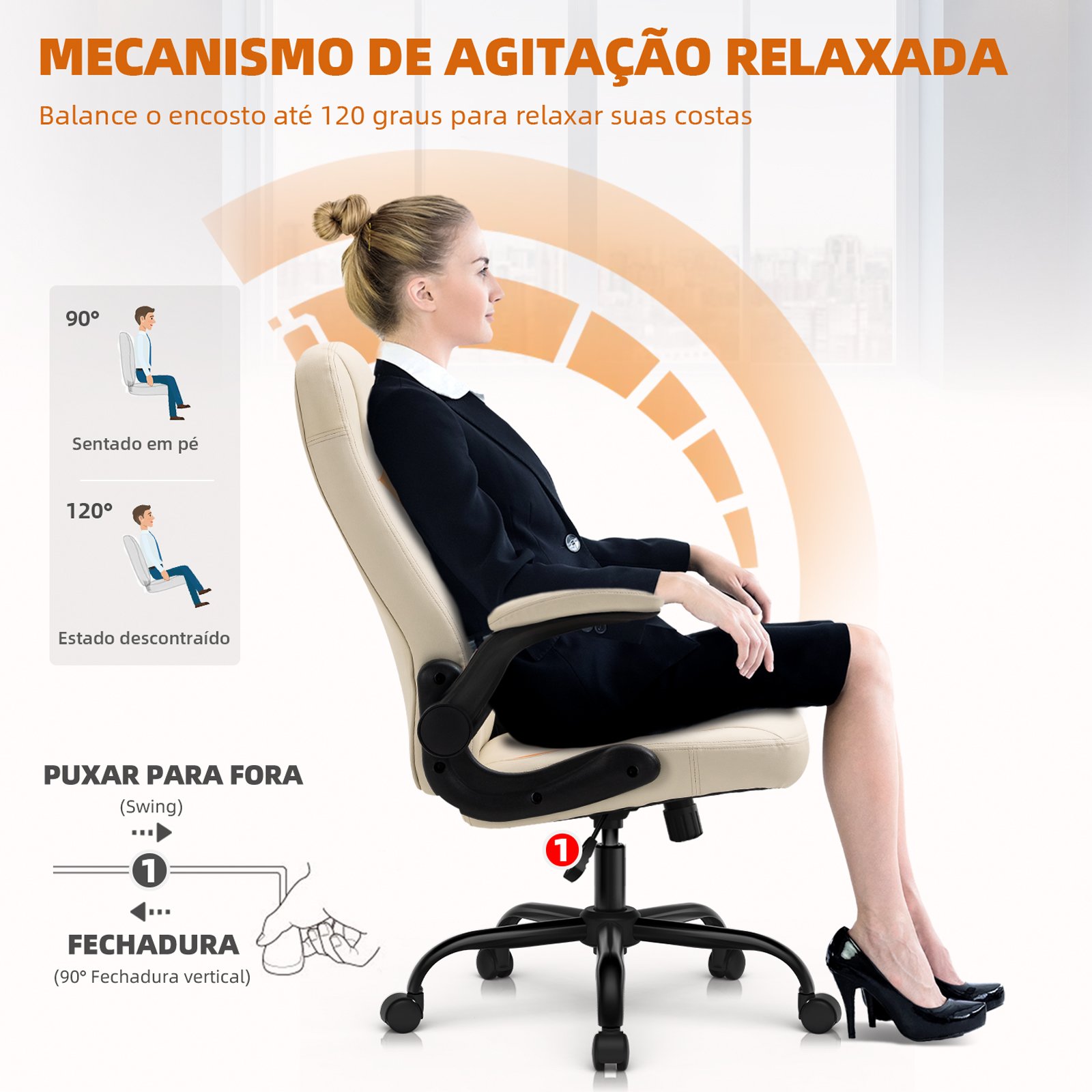 YAMASORO Cadeira Escritório Ergonomica Lombar de Apoio Cadeira Giratoria com Rodas e Apoio de Braço - 4