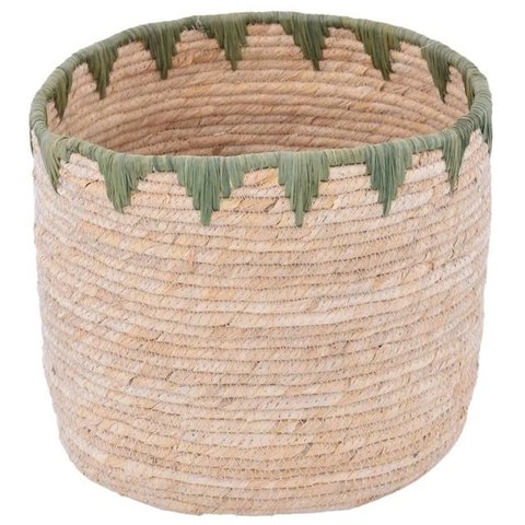 Cesto Chuong Palha 24x21cm Detalhes em Verde - Verde