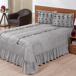 Kit Cobre Leito Casal Super King Lisse 03 Peças Colcha Cinza - 1
