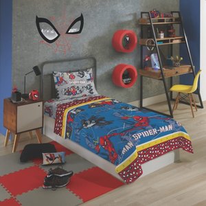 Jogo de Lençol Personagens Homem Aranha Solteiro Lepper 3 Peças Microfibra Azul