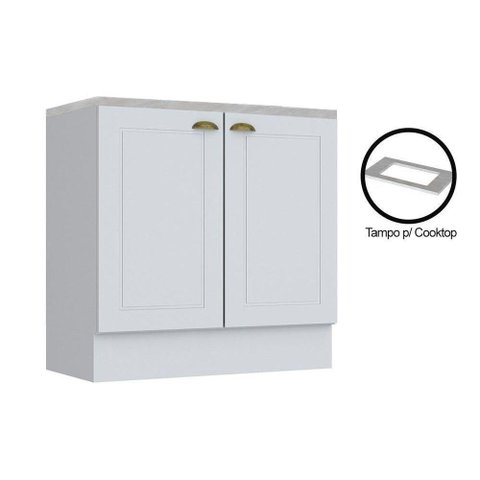 Gabinete de Cozinha Modulado Balcão Americana 2 Portas C/ Tampo P/ Cooktop Branco - Henn