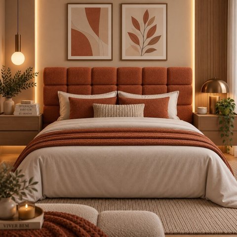 Cabeceira Cama Box Queen 158cm Estofada Bouclé Boss:Terra Cota