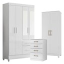 Ver imagem 1 de Guarda Roupa com Espelho Infantil Sobral com Cômoda Ms913 e Armário Multiuso Jade Branco Brilho – Mo