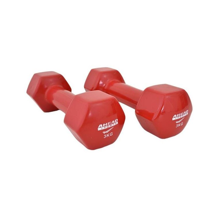 Par de Halter Sextavado em Vinil Ahead Sports 3kg Vermelho