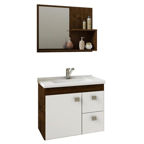 Gabinete de Banheiro com Cuba e Espelheira Hortencia 55cm Cafe/branco - Mgm