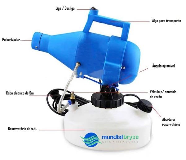 Nebulizador Pulverizador Para Desinfecção Sanitização de Ambientes à Frio Elétrico 4,5L:220V - 4
