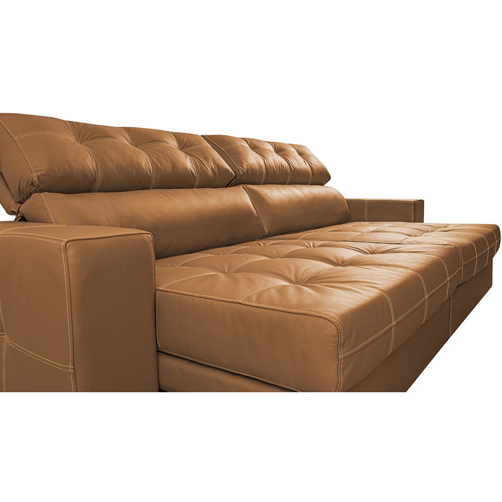 Sofá de Couro Legítimo Retrátil e Reclinável 2,15m Molas Ensacadas Cama Inbox Majesty Mel - 4