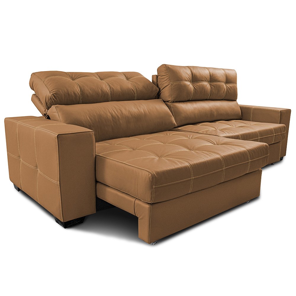 Sofá de Couro Legítimo Retrátil e Reclinável 2,15m Molas Ensacadas Cama Inbox Majesty Mel - 6
