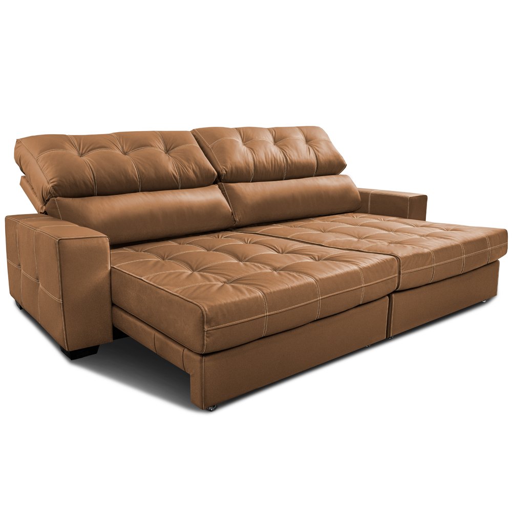 Sofá de Couro Legítimo Retrátil e Reclinável 2,15m Molas Ensacadas Cama Inbox Majesty Mel - 8